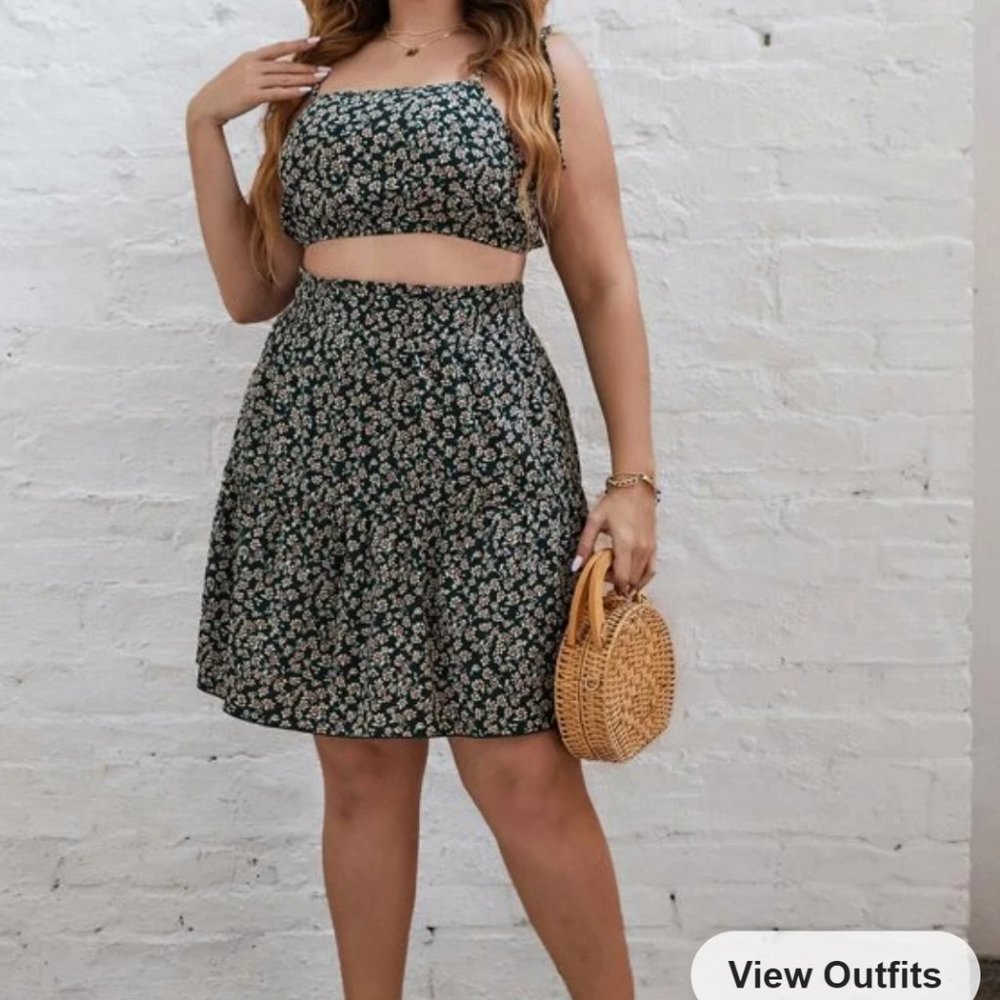 Shein Plus Ditsy Floral Print Tie Shoulder Cami Top & Skirt size 20